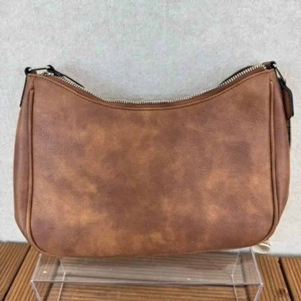CLUCI Brown Vegan Leather Crossbody Boho Bag Floral Guitar Strap Hobo Shoulder